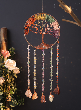 高档发财树捕手水晶碎石生命树卧室手工编织铜丝绕线园艺装饰挂件