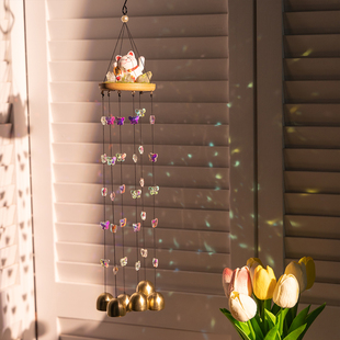 复古风铃装饰挂件太阳能招财猫户外庭院阳台风铃招财阳光捕手挂饰