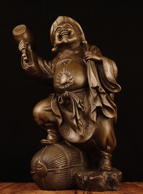 纯铜三面大黑天财神佛像摆件大黑天菩萨像铜摆件招手财神本命佛像