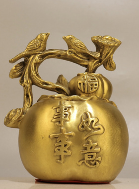纯铜柿柿如意喜上眉梢葫芦摆件新中式家居客厅装饰品新家乔迁礼物
