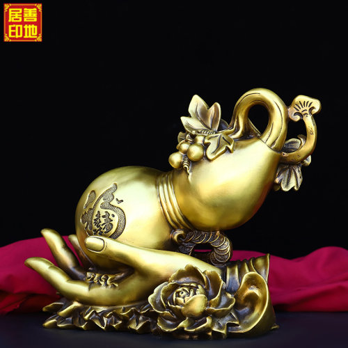 纯铜佛手葫芦摆件福禄在手家居玄关酒柜装饰手中有福黄铜吉祥葫芦