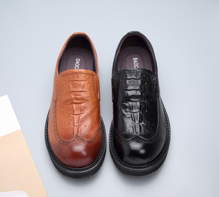 皮鞋 2019春季 鳄鱼纹潮流百搭低跟休闲男单鞋 保证真皮圆头时尚 新款