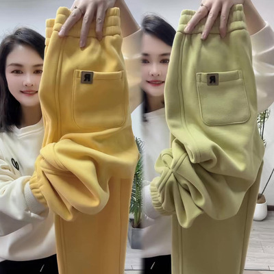 冬季加绒加厚卫裤女运动休闲裤