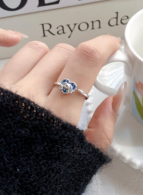 爱心格子滴油小狗开口可调戒指