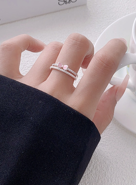 粉色蝴蝶结双层珍珠锆石开口戒