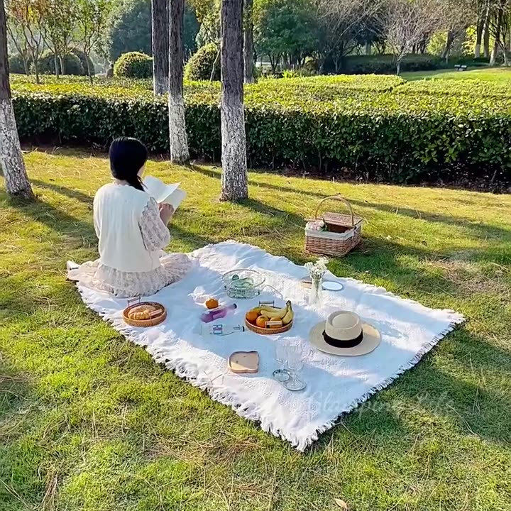 野餐布野餐垫防潮垫户外露营白色毯子沙滩垫帐篷地垫法式海边拍照
