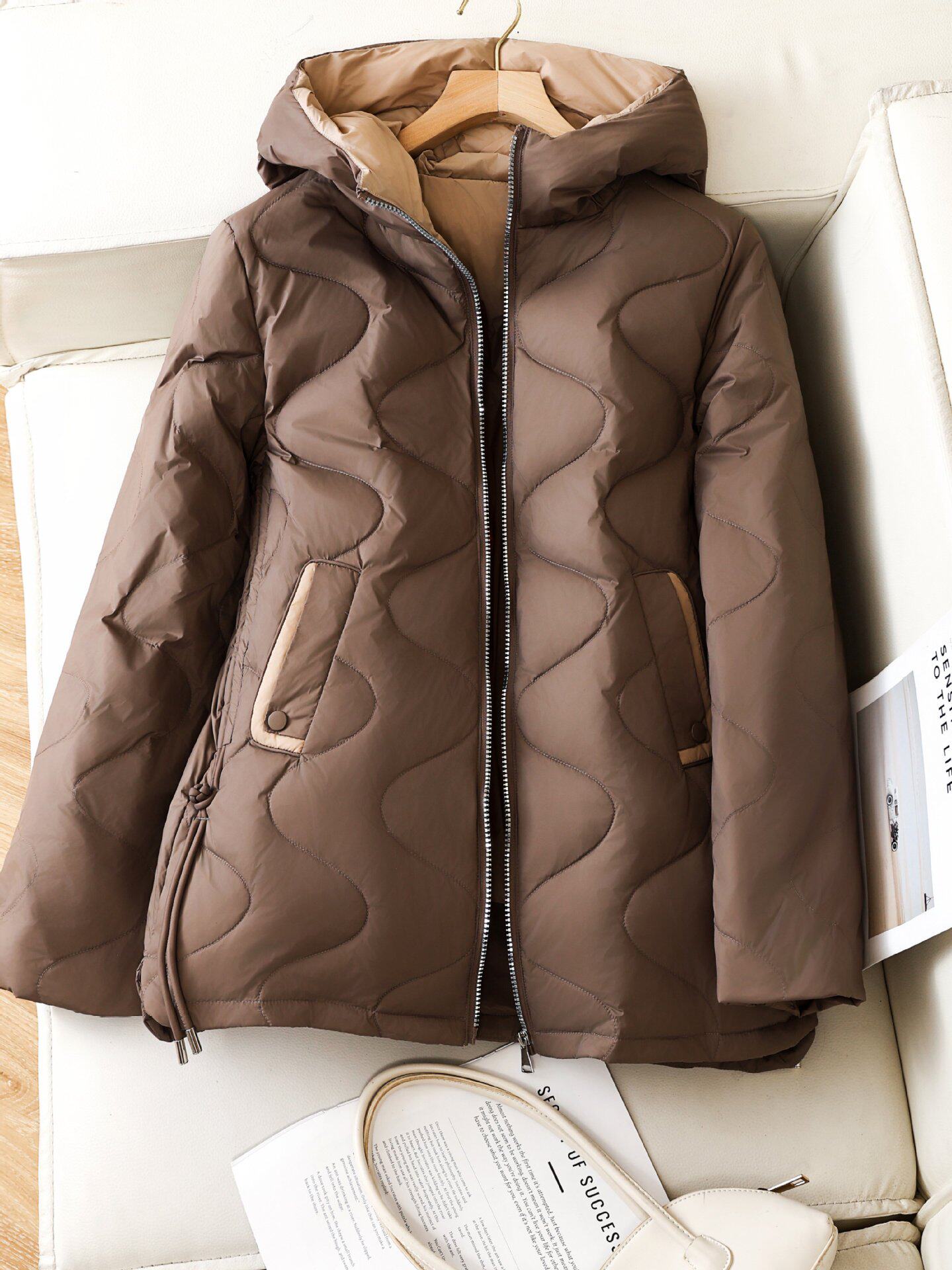 新款修身轻薄羽绒服女中长款外贸加大码外套