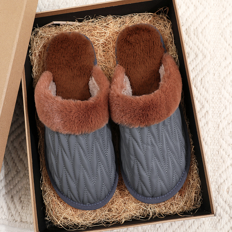 秋冬季居家保暖皮面拖鞋男女家用室内厚底防滑软底卧室家居1119h