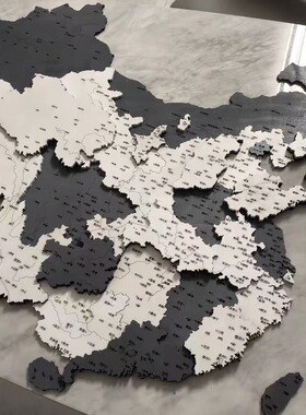 实木中国公司国家地图黑白灰照片墙面装饰3D立体客厅打卡沙发背景