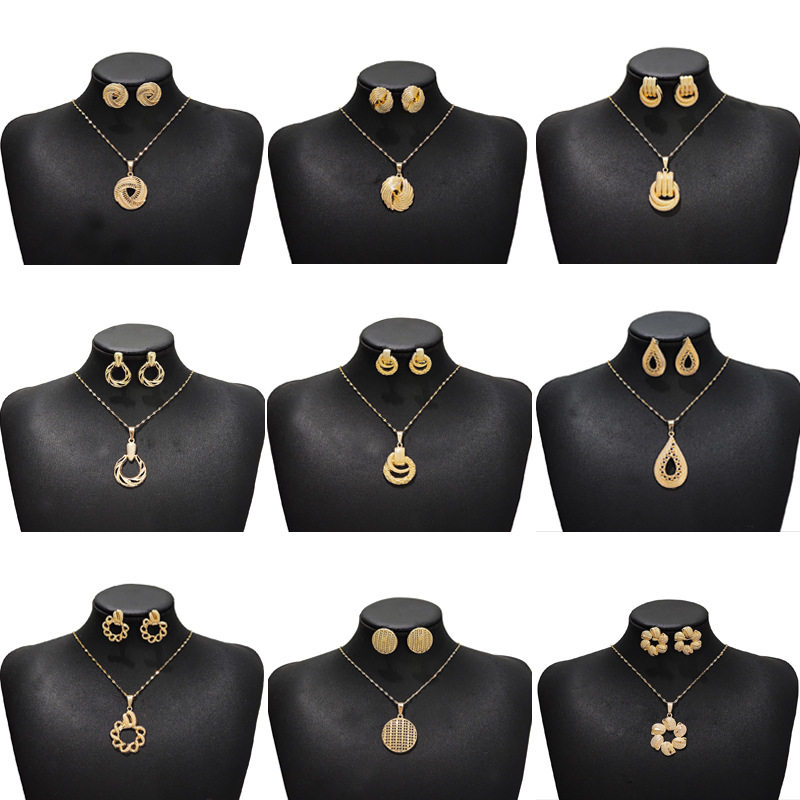 欧美跨境复古几何圆形耳环 简约百搭个性花朵椭圆镂空首饰套装女