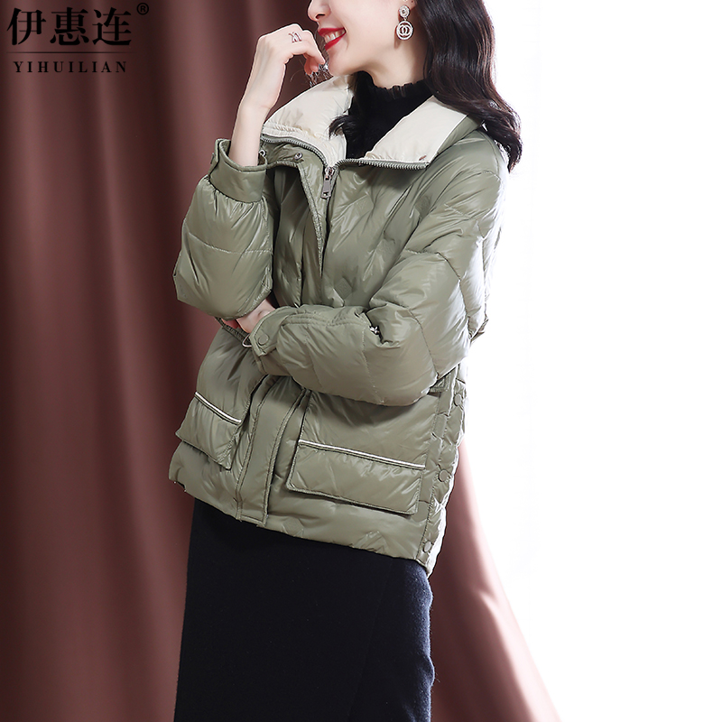 3白鸭绒羽绒服女短款2020新款冬季气质宽松时尚立领小个子轻薄外套