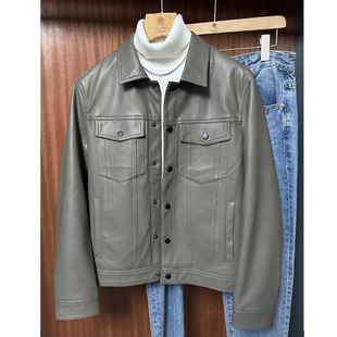 时尚 秋冬皮夹克外套男2023新款 翻领短款 修身 黑色机车皮衣 潮牌韩版