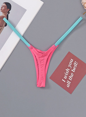 欧美深v细带丁字裤女低腰无痕薄款冰丝性感勒阴内裤一根线女士t裤