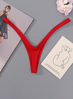 欧美性感高开叉深v丁字裤女勒阴低腰无痕纯棉透气一根线细带t裤