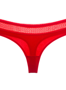 纯棉红色本命年丁字裤女 性感蕾丝女士低腰无痕健身瑜伽全棉T裤