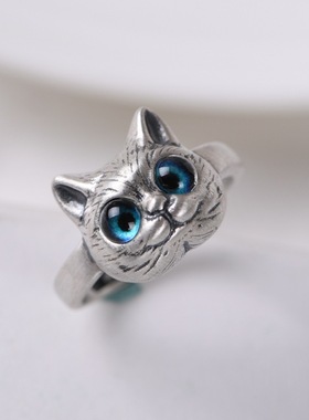 立体猫咪戒指蓝眼睛逼真