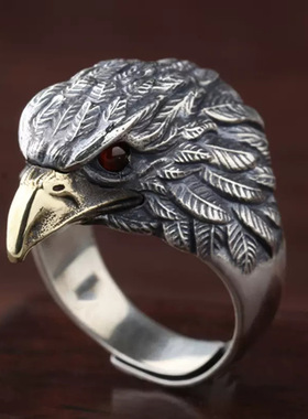 复古雄鹰戒指男款潮流嘻哈个性食指朋克时尚霸气老鹰开口戒子指环
