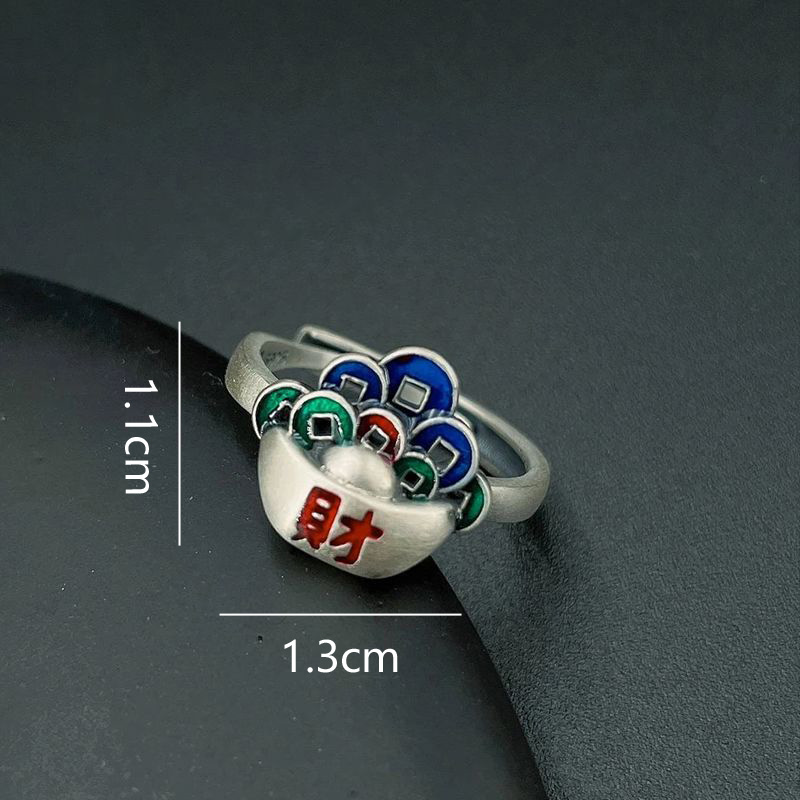 珐琅彩聚宝盆招财戒指