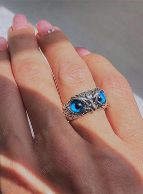 哈利波特猫头鹰 神奇动物戒指创意设计潮男女一对戒子欧美ins火