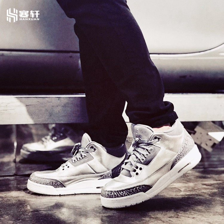 Air Jordan 3 GS AJ3乔3爆裂纹恐惧黑白篮球鞋441140 AA1243-020