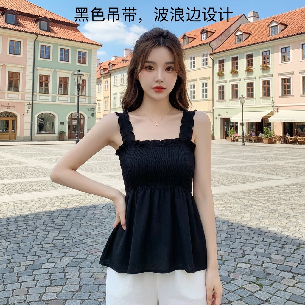 大码弹力雪纺吊带女夏胖mm裹胸上衣新款性感甜美显瘦遮肚子小背心