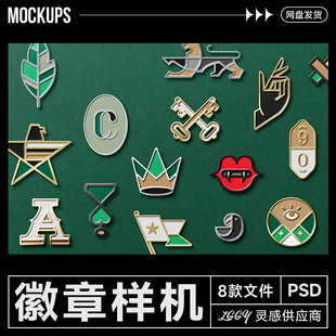 珐琅金属胸牌别针异形徽章潮流烤漆标志图案纽扣装饰效果PSD样机