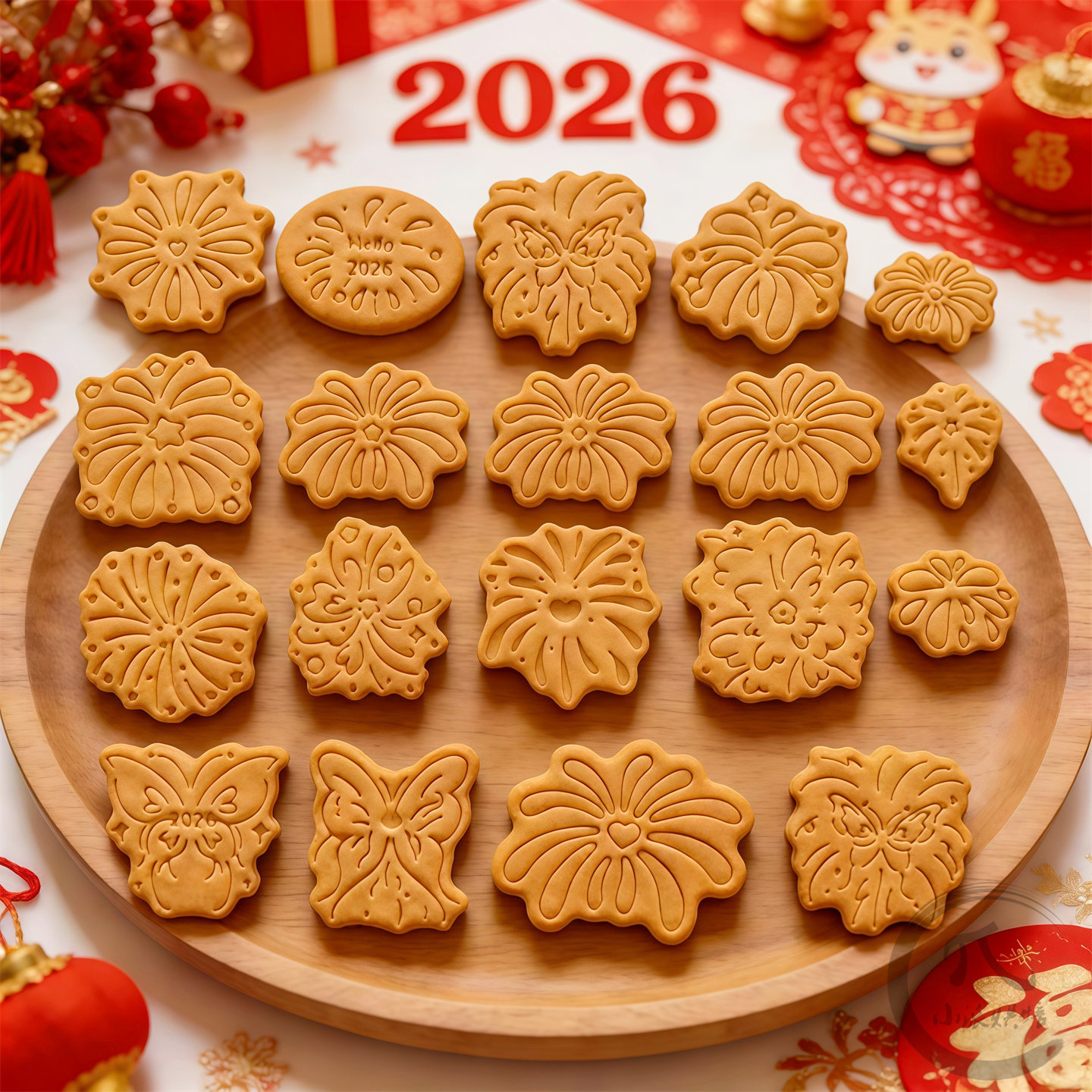2026新年烟花饼干模具大中小翻糖烘焙曲奇工具石塑黏土爱心蝴蝶