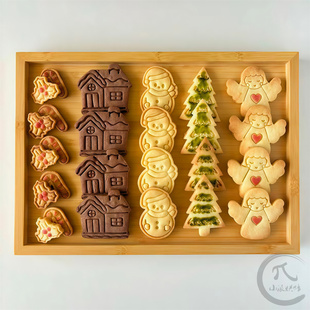 ins圣诞节天使卡通糖霜饼干模具花环驯鹿雪人棒棒糖烘焙印模工具