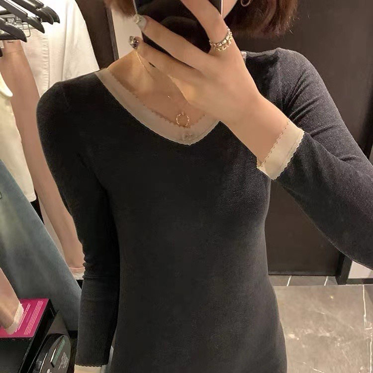 新款保暖薄款内衣女套装 恒温37度发热V领秋衣秋裤打底秋衣秋裤