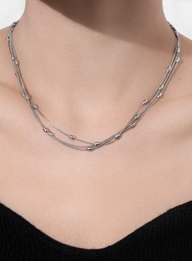 小众设计感三层钛钢锁骨链