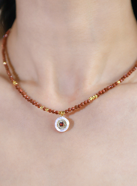 天然金沙石串珠吊坠项链