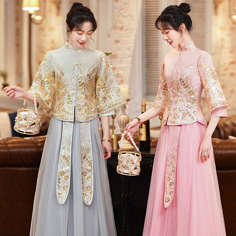 中式伴娘服闺蜜团婚礼长裙姐妹团