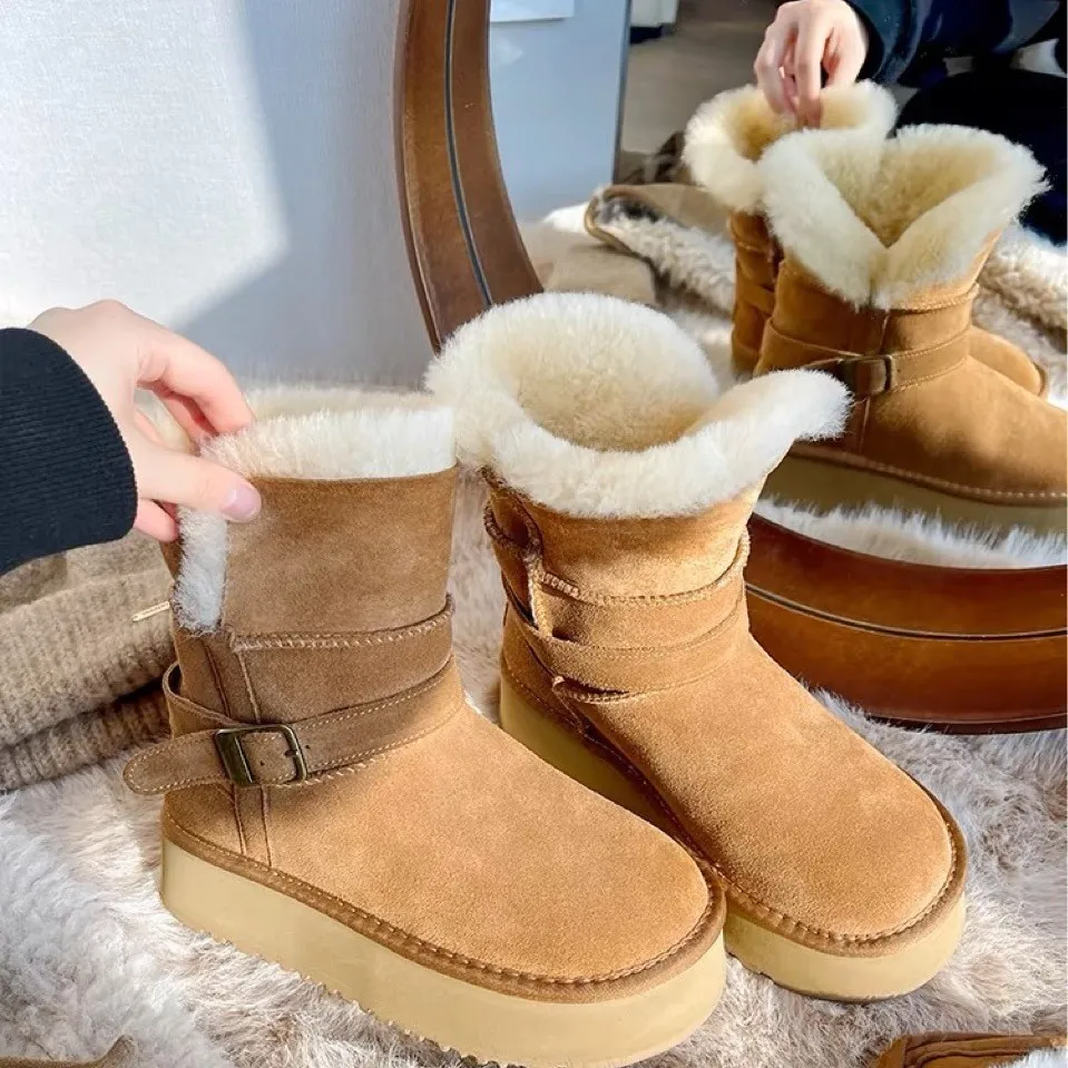 增高厚底雪地靴女2025新款冬季保暖皮毛一体女鞋网红爆款加厚翻口