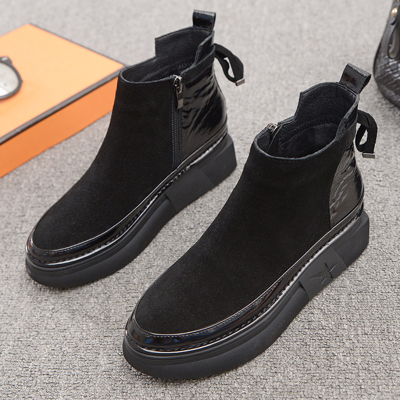 欧洲站2025秋季新款女鞋尖头平底磨砂皮马丁靴侧拉链厚底英伦短靴,女鞋,时装靴,淘宝优惠券,粉丝福利购,淘宝优惠卷