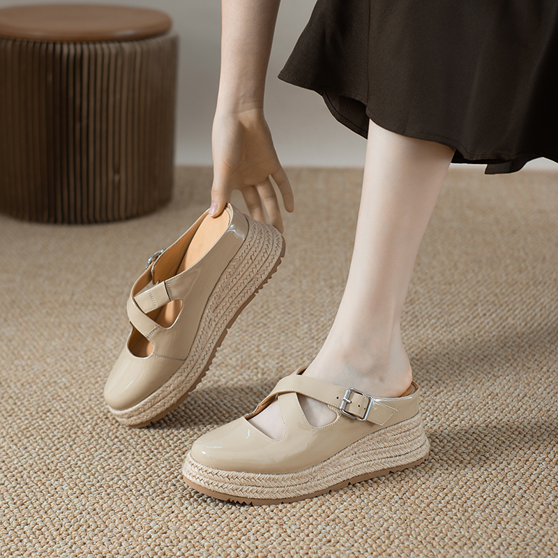 鞋时光外穿增高厚底凉拖鞋女草编