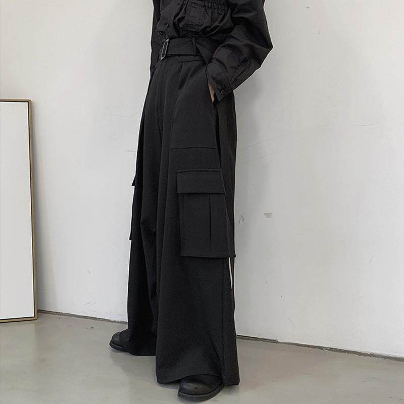 宽松大码休闲西裤时尚工装裤山本潮流长裤男款显瘦大口袋裙裤秋冬