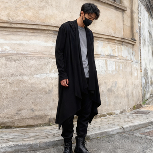 痞帅风潮男修身长款风衣外套帅气开衫大码披风斗篷青少年垂感大衣