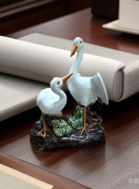 装饰品一对工艺品松鹤陶瓷礼品
