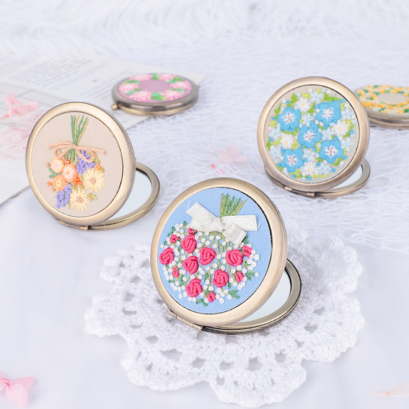 镜子化妆镜刺绣diy创意手工自绣材料包苏绣制作初学者入门自己绣