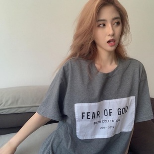 短袖 FEAR 主线胸前贴布FOG高街风ins网红男女同款 GOD第六季 T恤
