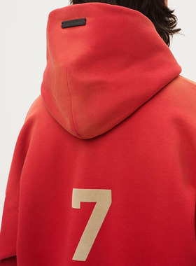 正品FOG主线FEAR OF GOD第七季数字7植绒红色卫衣连帽套头帽衫潮