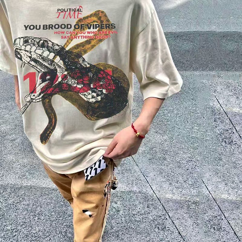 联名RRR123短袖T恤蟒蛇印花潮牌