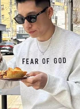 正品FEAR OF GOD硅胶字母美式潮牌fog秋冬加绒情侣圆领宽松卫衣男
