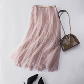 网纱中长款 百褶裙A字舞裙子超仙长纱裙 垂感半身裙女2026春秋新款