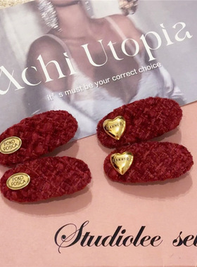 新年红色复古小香毛线发夹少女时尚气质前额侧边刘海bb夹百搭气质