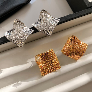 适合方圆脸的银色方形耳环2025新款爆款高级感耳钉轻奢气质耳饰女