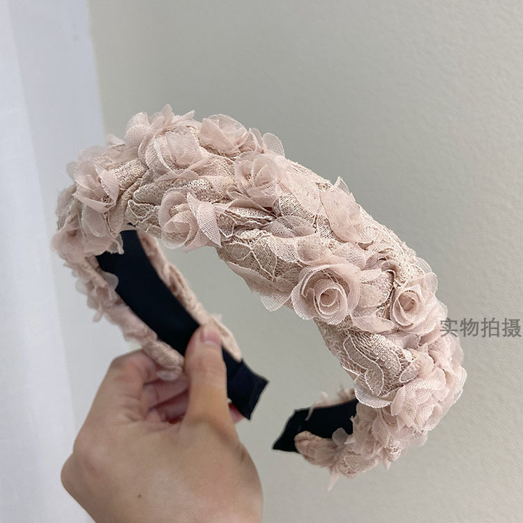 羽晞韩国网红宽边蕾丝花朵发箍甜美公主外出高颅顶头箍刘海压发卡