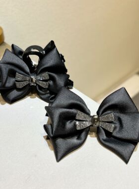 羽晞缎面蝴蝶结发夹大抓夹时尚水钻轻奢高级感后脑勺马尾抓弹簧夹