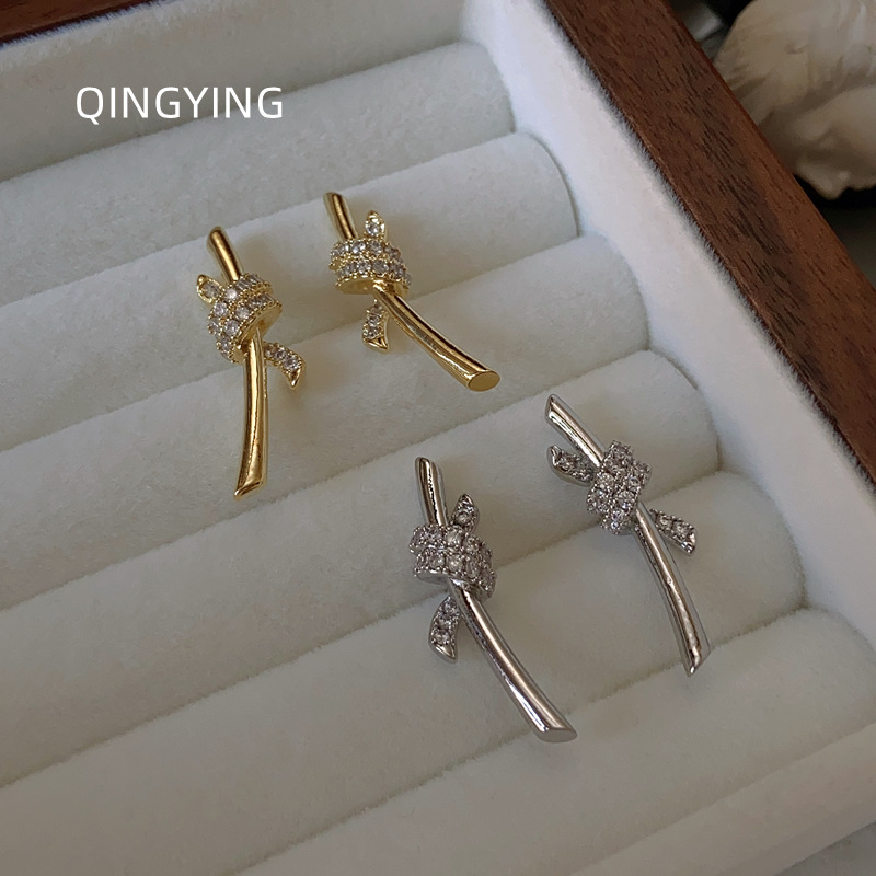 金属镶钻绳结耳环女轻奢小众欧美风ins打结耳饰通勤气质百搭耳环