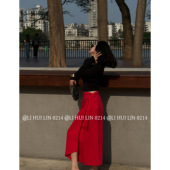 LIHUILIN 松弛侧系带天丝亚麻时髦高智感半身裙BQA278 法式